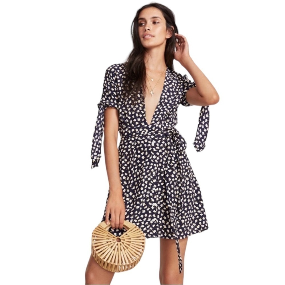Faithfull the Brand Vintage Bloom Birgit Dress Womens Size US 6 Plunge Mini Boho